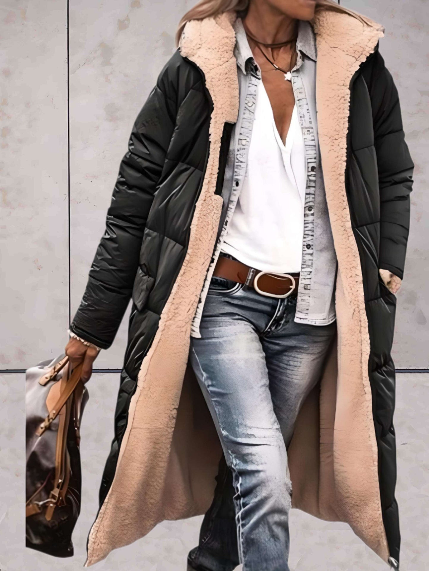 Manteau Hivernal Long Doublé Fourrure pour Femme