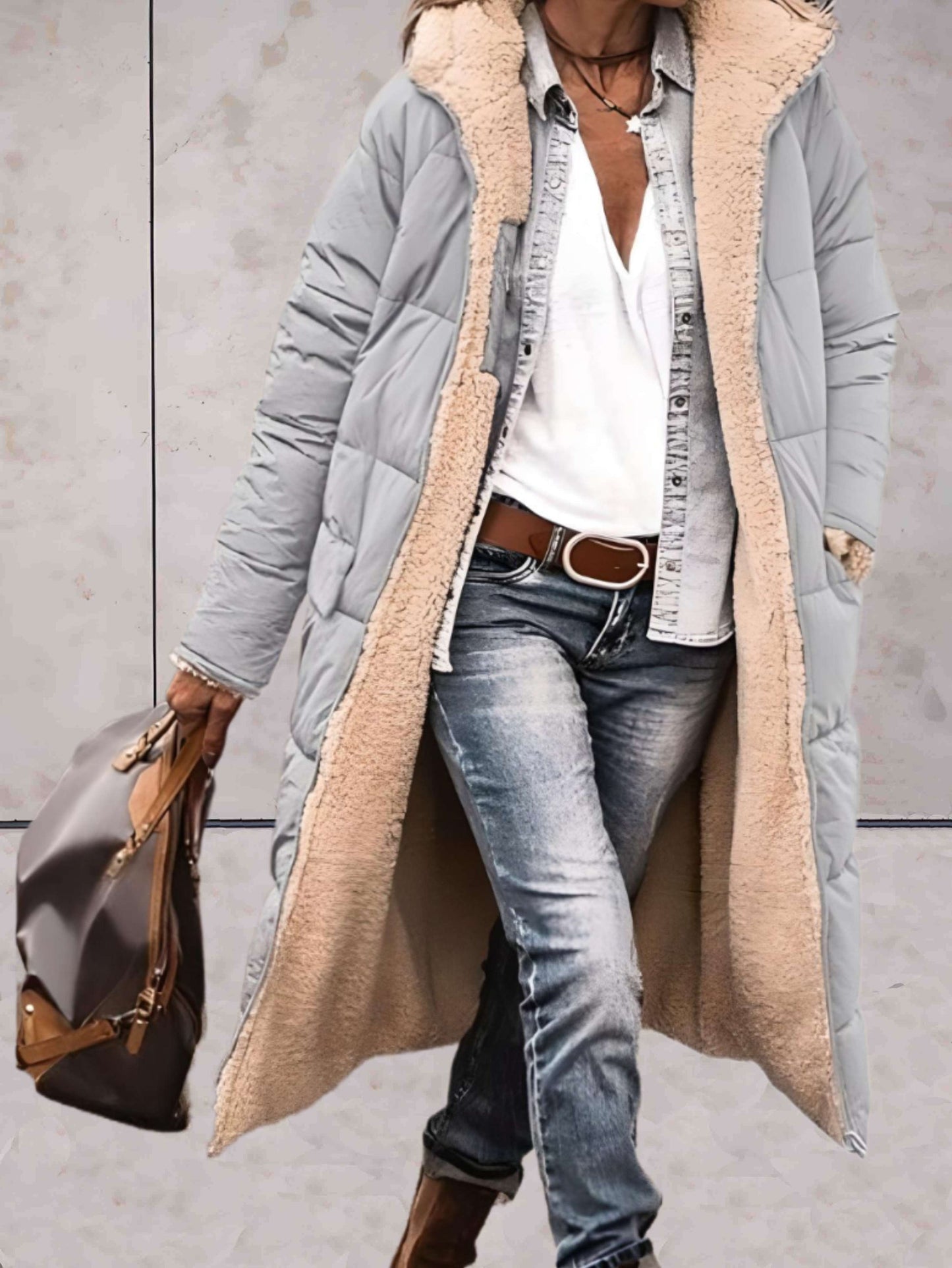 Manteau Hivernal Long Doublé Fourrure pour Femme