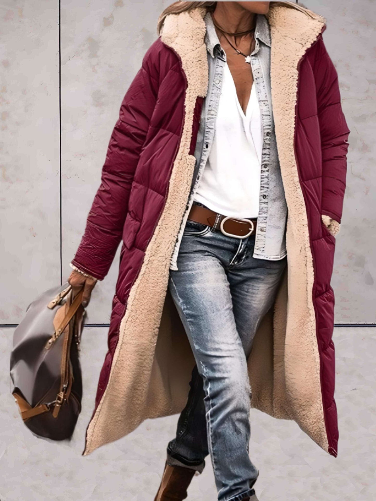 Manteau Hivernal Long Doublé Fourrure pour Femme