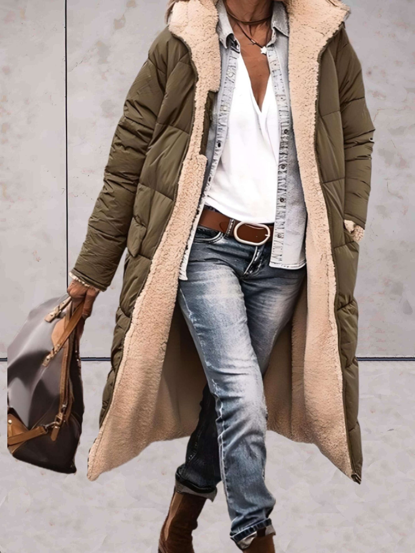Manteau Hivernal Long Doublé Fourrure pour Femme