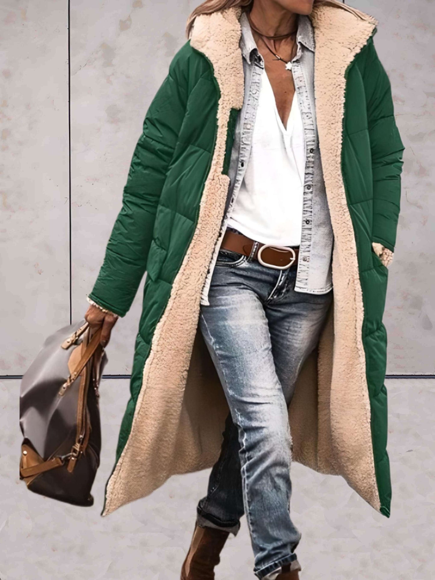 Manteau Hivernal Long Doublé Fourrure pour Femme