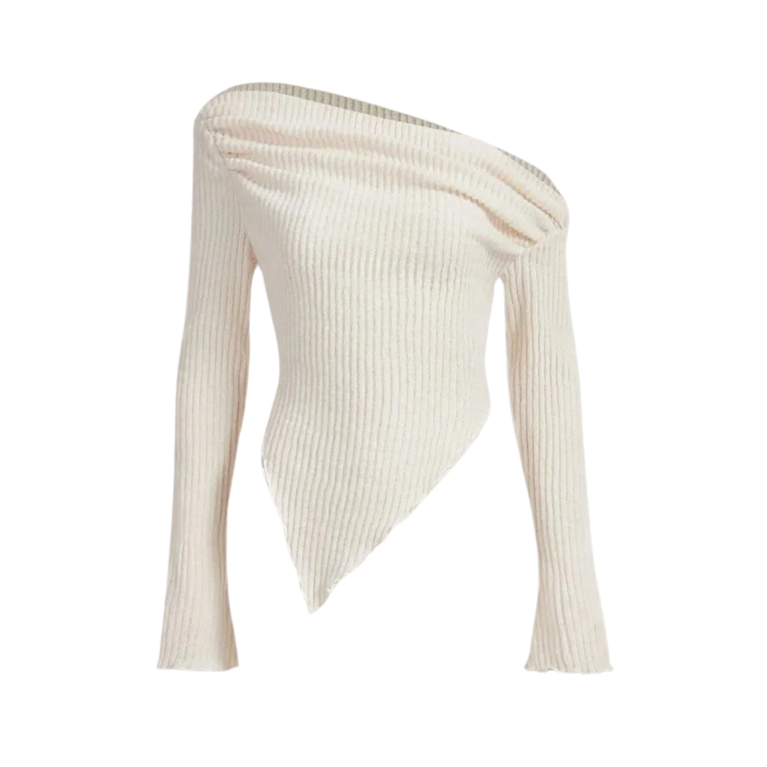 Pull Femme Côtelé Col Asymétrique Décontracté
