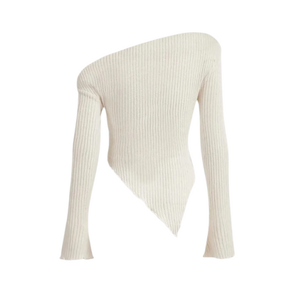 Pull Femme Côtelé Col Asymétrique Décontracté