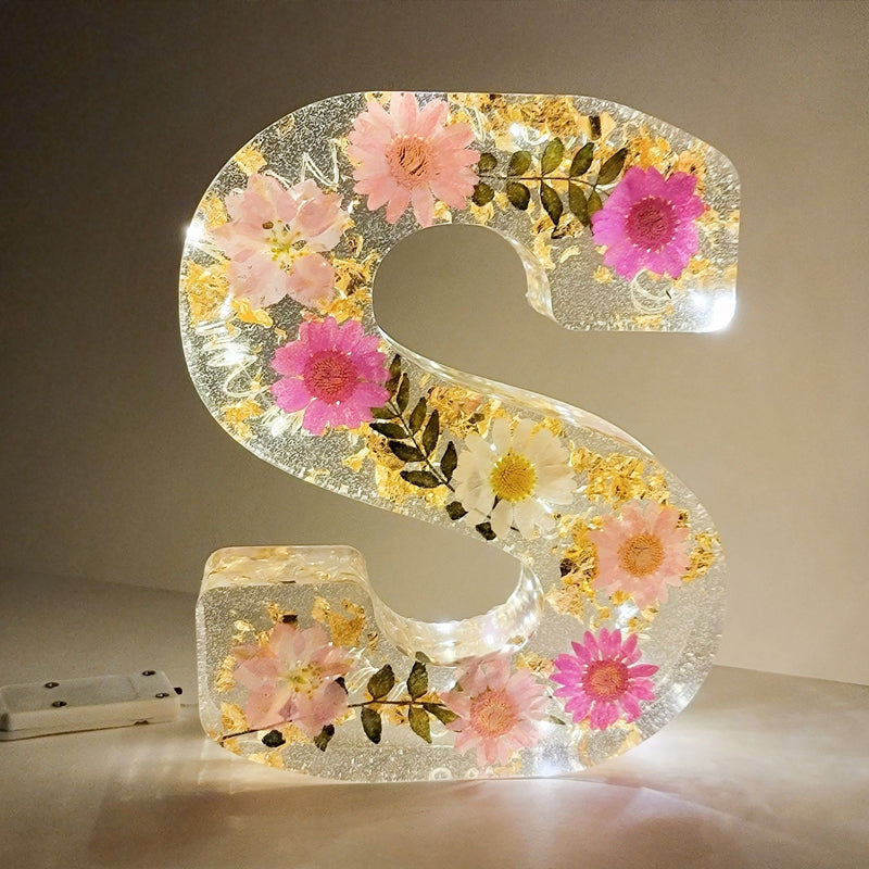Lampe Résine Élégante aux Fleurs Séchées