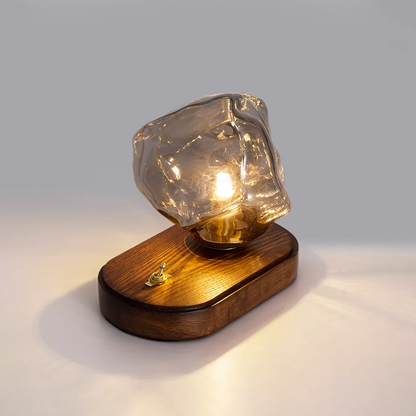 Lampe de Bureau en Verre Finesse – Style Raffiné avec Base Métallique et Bois Noir