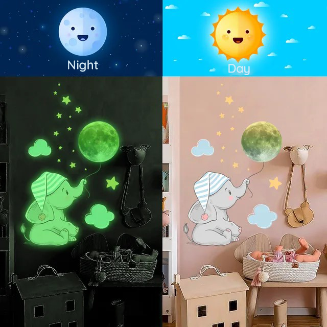 Stickers Décoratifs Éléphant Lumineux Chambre Bébé - BlxckFR