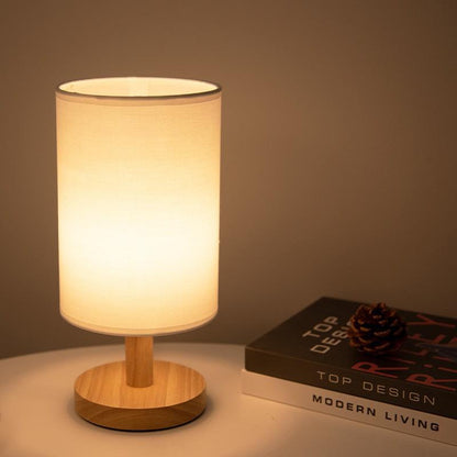 Lampe de Table Bois Naturel Tissu Réglable