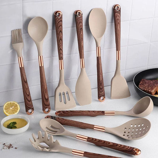 Ustensiles de Cuisine Luxe en Silicone avec Poignées en Bois - blxckfr