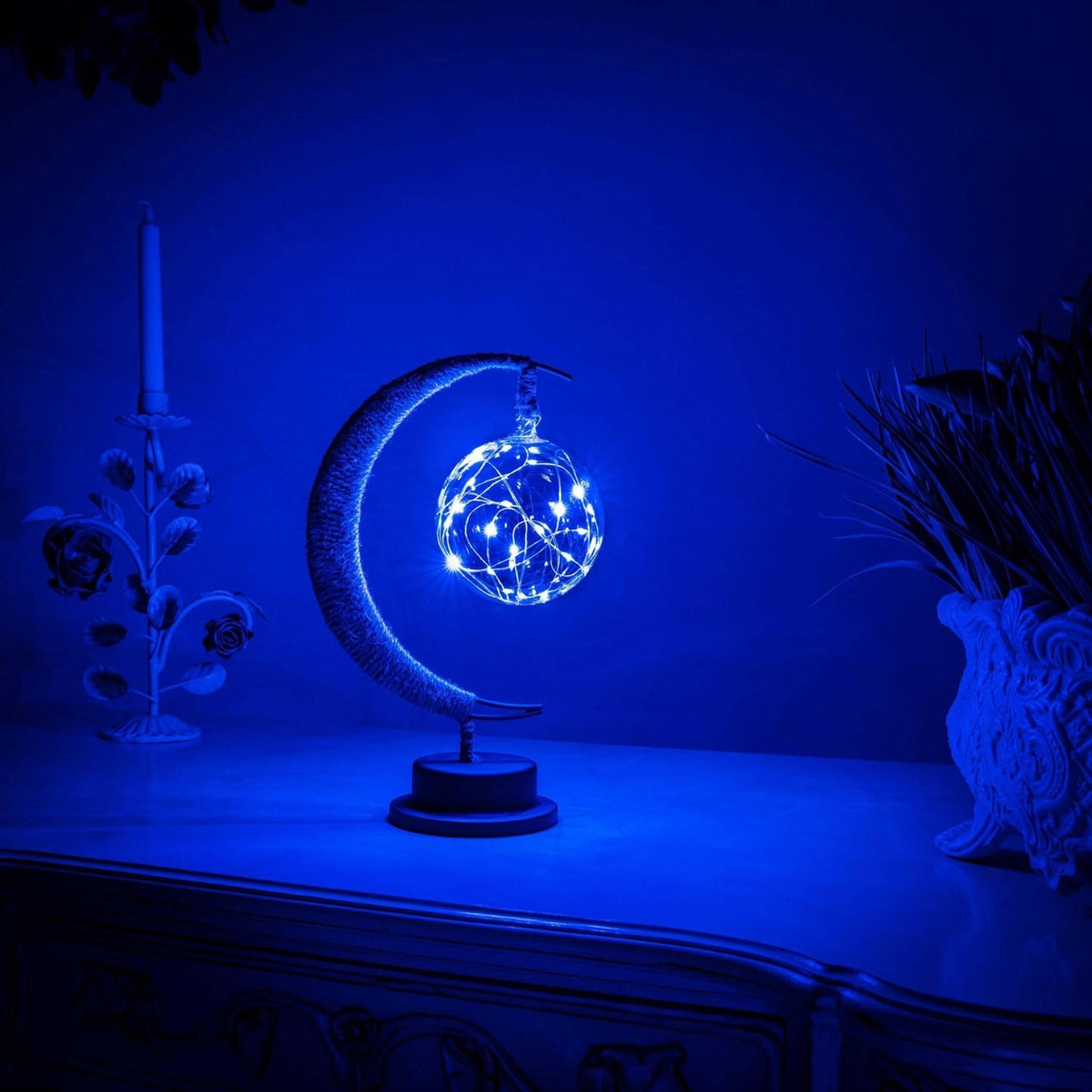 Lampe Solaire Élégante - Décor Lune en Verre avec Éclairage LED