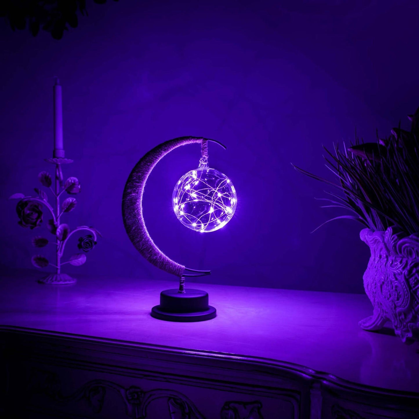 Lampe Solaire Élégante - Décor Lune en Verre avec Éclairage LED