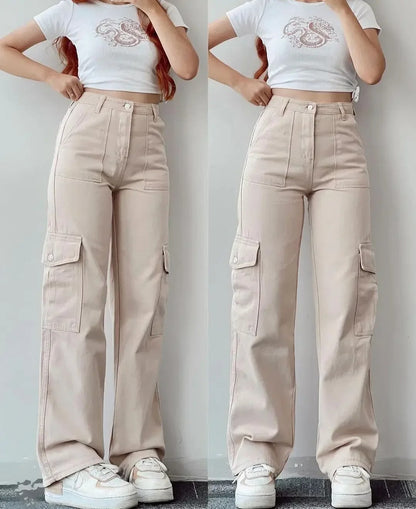 Pantalon Cargo Femme Coton Multi-poches Coupe Droite