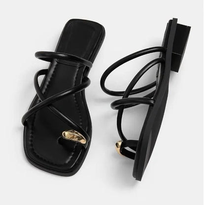 Sandales Plates Femme Style Gladiateur Bride Fine - Foivo