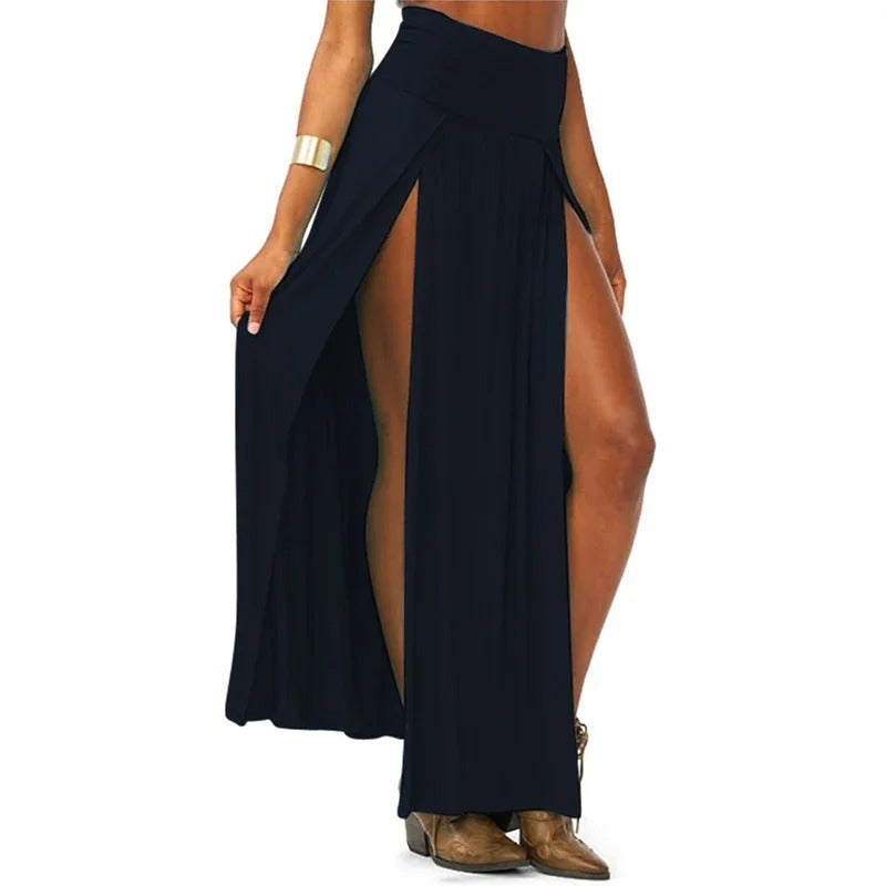 Jupe Femme Taille Haute Double Fente Coupe Droite - Foivo