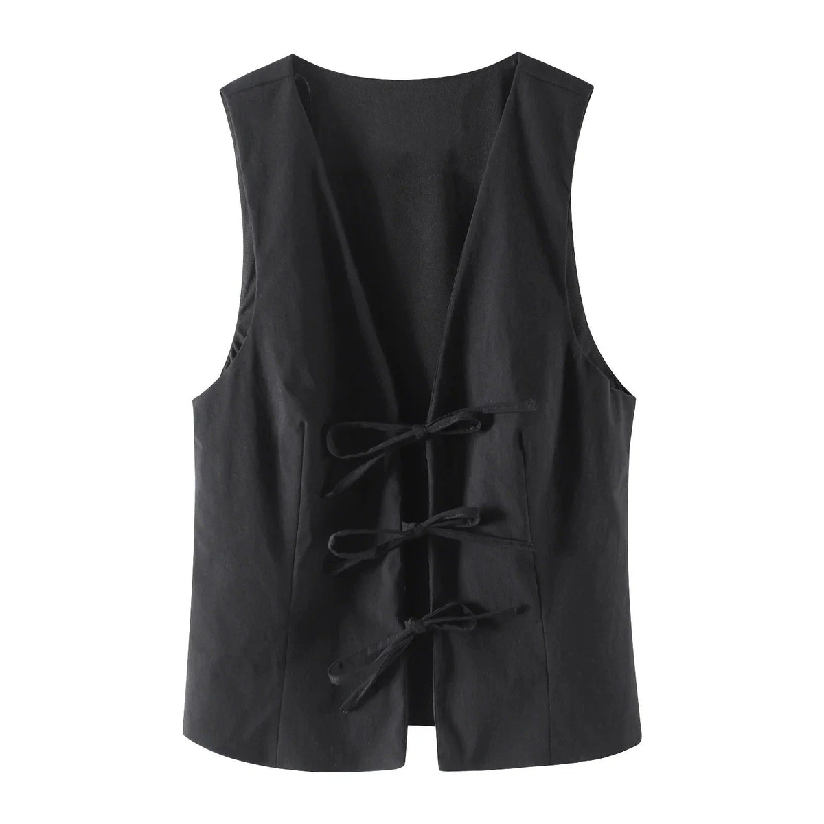 Femme Sans Manches avec Lacets Col en V - Foivo