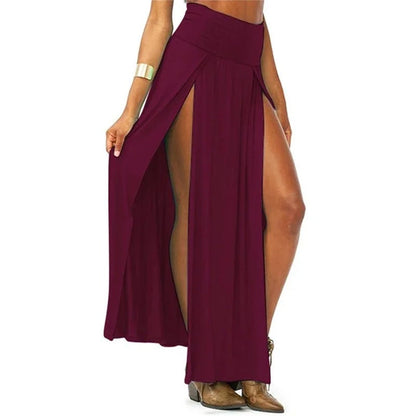 Jupe Femme Taille Haute Double Fente Coupe Droite