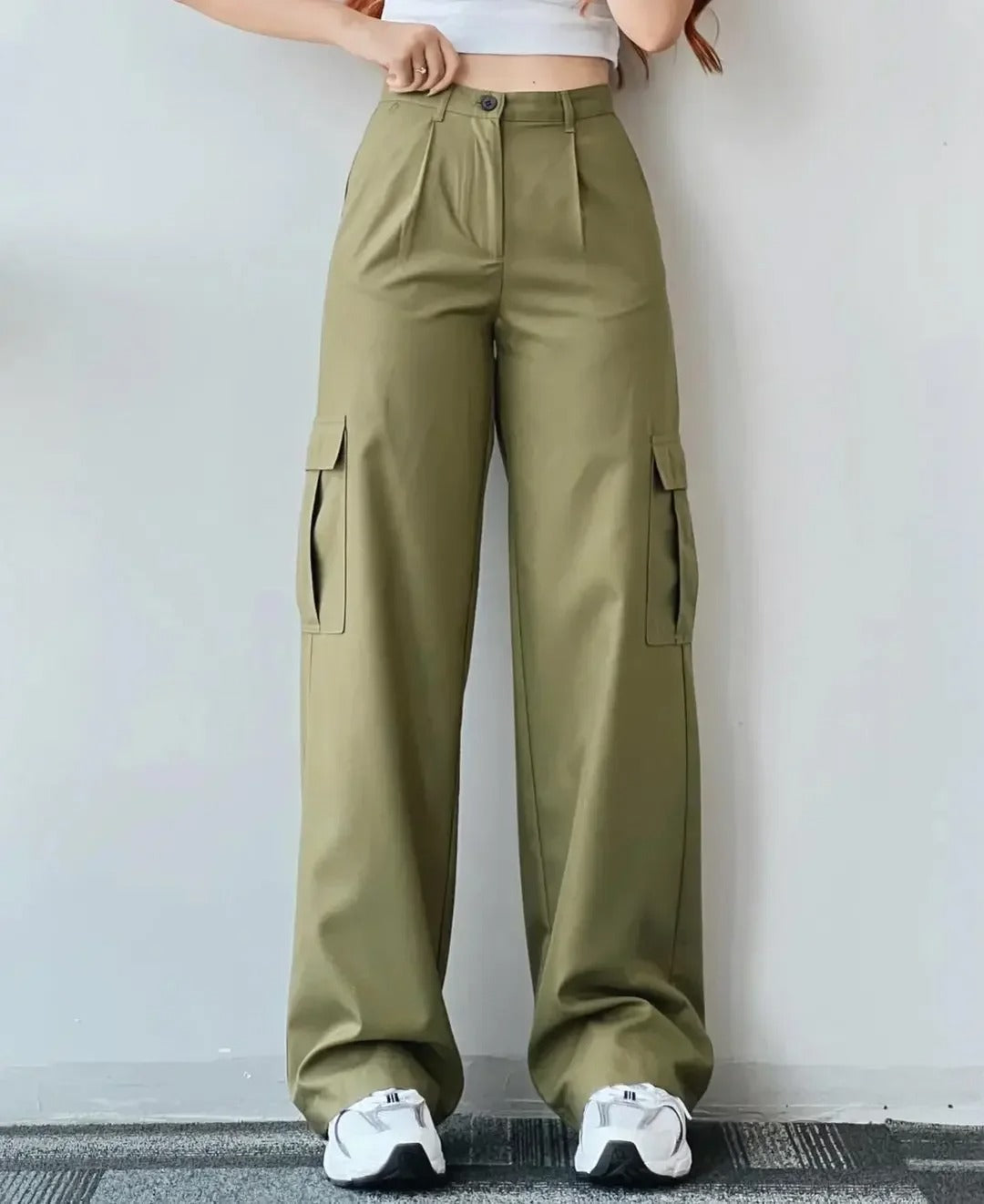 Pantalon Cargo Femme Coton Multi-poches Coupe Droite