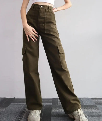 Pantalon Cargo Femme Coton Multi-poches Coupe Droite