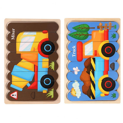 Jeu Éducatif Bois 3D Véhicule et Puzzle Fruits pour Enfants Créatifs