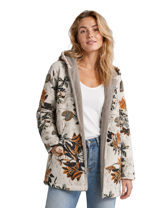 Veste Femme en Tissu Imprimé Coupe Ajustée à Capuche - Foivo