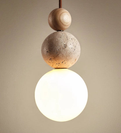 Lampe Suspendue en Verre et Bois Naturel Élégant