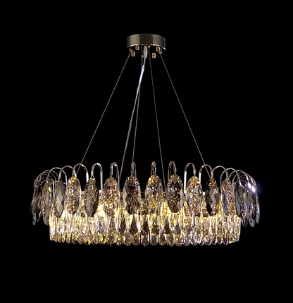 Lustre Cristal Luxe - Suspension LED Rose Or, Réglable, Tailles Variées