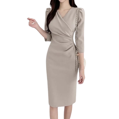 Robe Mi-longue Femme Coupe Moulante Col en V