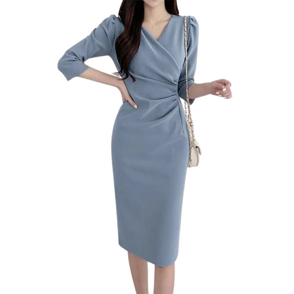 Robe Mi-longue Femme Coupe Moulante Col en V