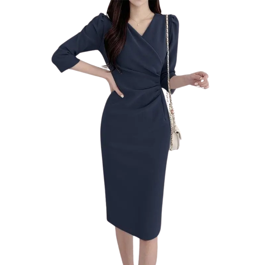 Robe Mi-longue Femme Coupe Moulante Col en V