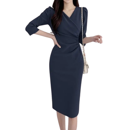 Robe Mi-longue Femme Coupe Moulante Col en V