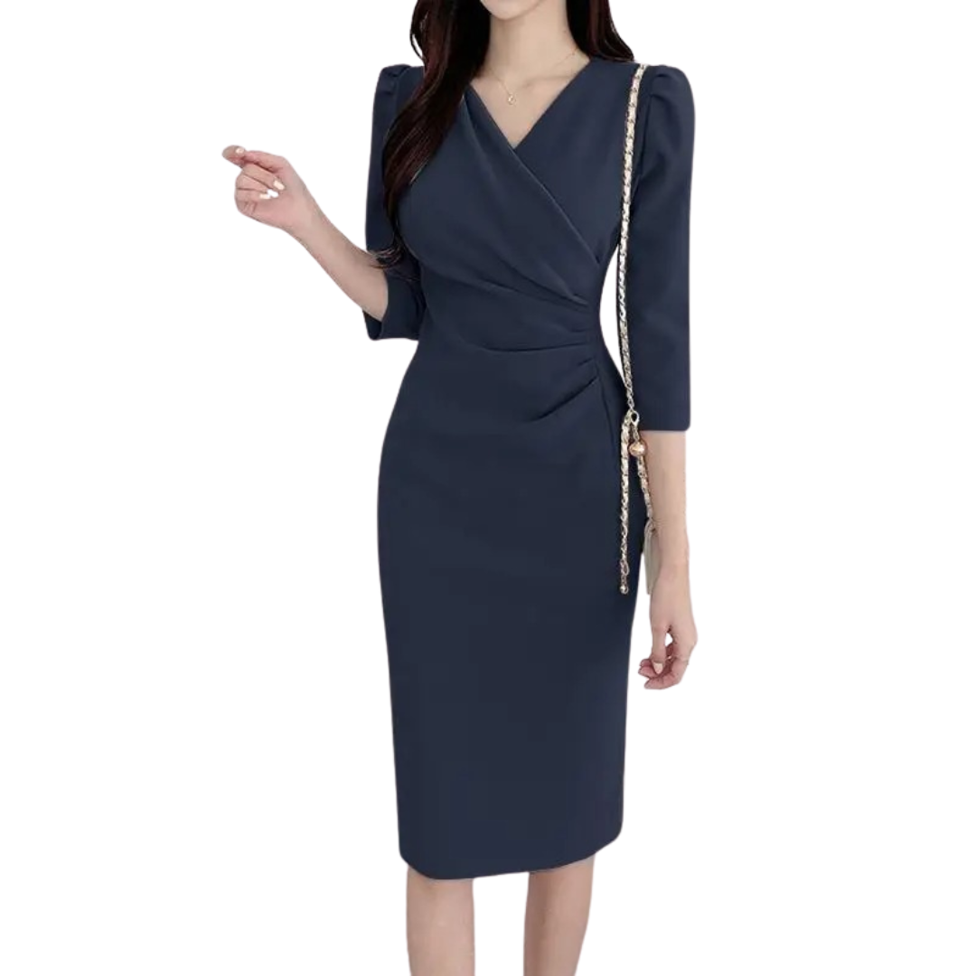 Robe Mi-longue Femme Coupe Moulante Col en V