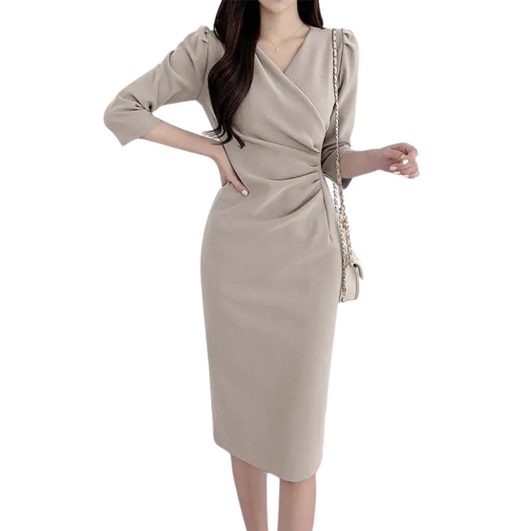 Robe Mi-longue Femme Coupe Moulante Col en V