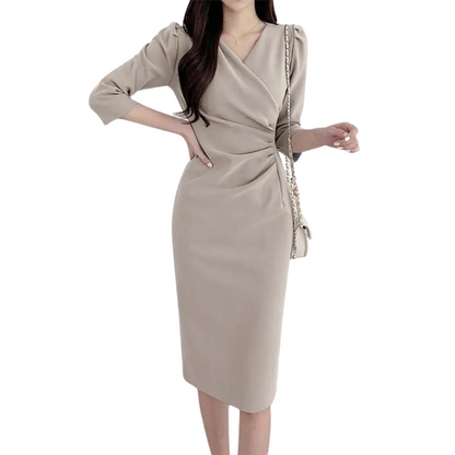 Robe Mi-longue Femme Coupe Moulante Col en V