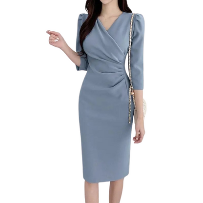 Robe Mi-longue Femme Coupe Moulante Col en V