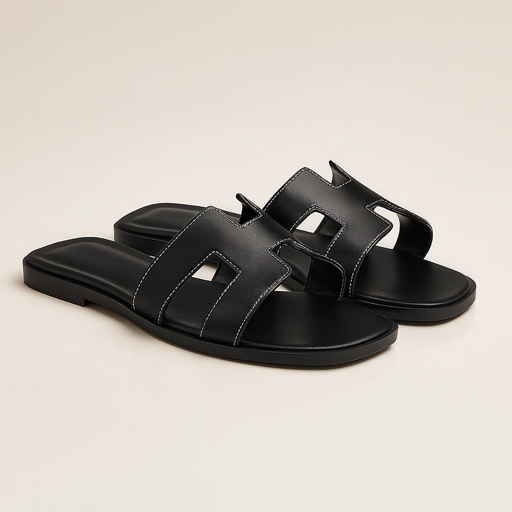 Sandales Plates en Cuir Découpe Élégantes
