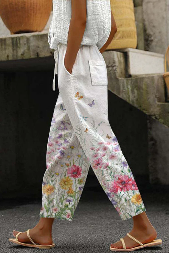 Pantalon décontracté à imprimé floral